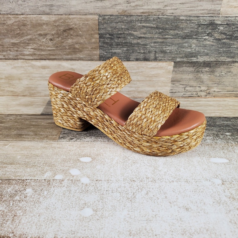 Matisse Ocean Ave Womens Platform Sandal Sz 10 M Cognac Raffia Slip On Round Toe